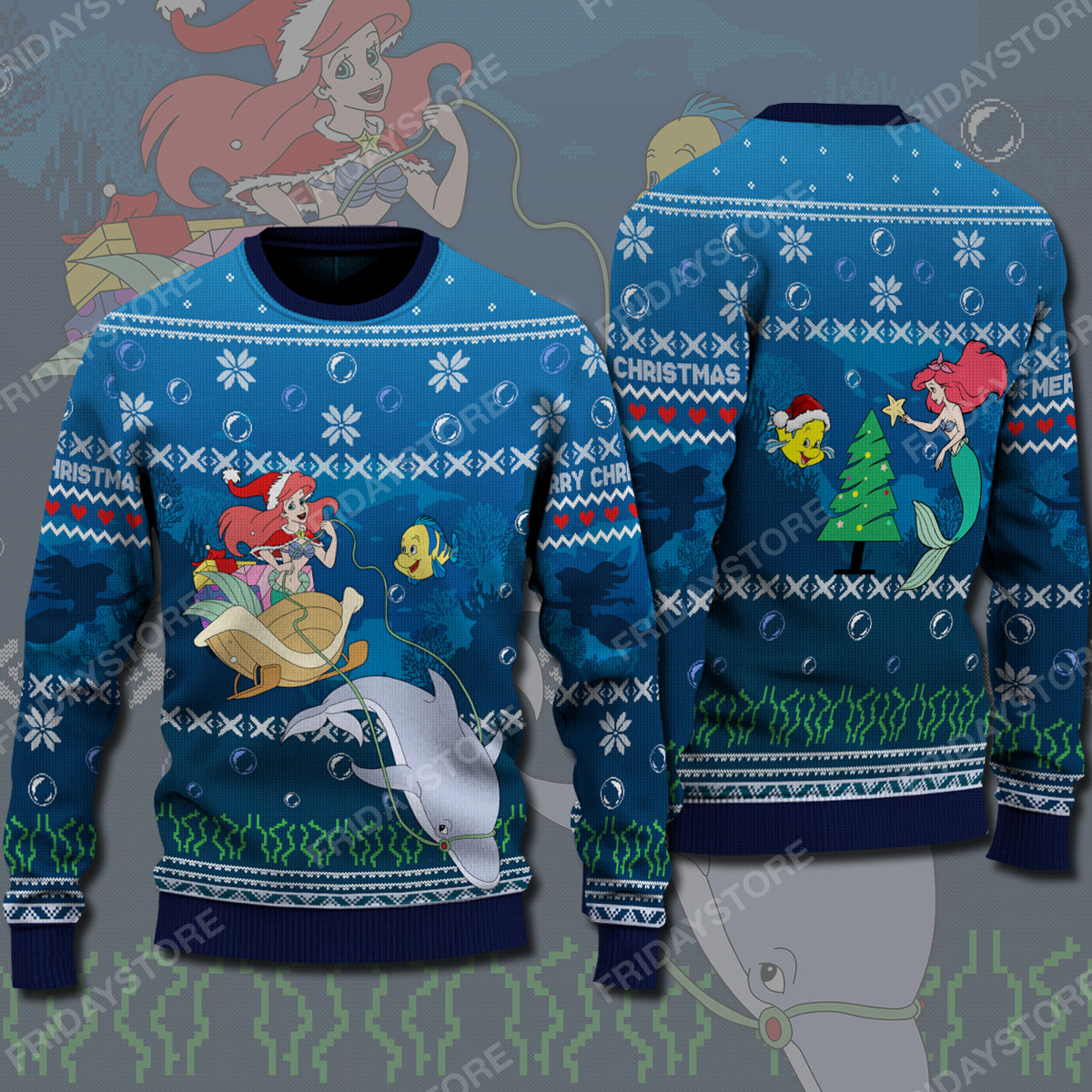 Unifinz DN Sweater Mermaid Happy Christmas Ugly Sweater Awesome DN Ariel Ugly Sweater 2022