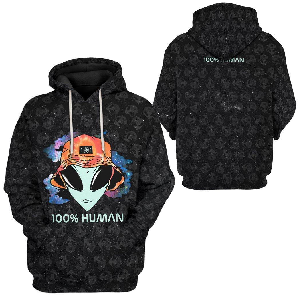 Unifinz Alien Hoodie 100% Human Alien Head Pattern Black Hoodie Apparel Adult Unisex Full Print 2022