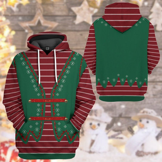 Christmas Elf Shirt Christmas Elf Striped Red Green Hoodie Elf Hoodie