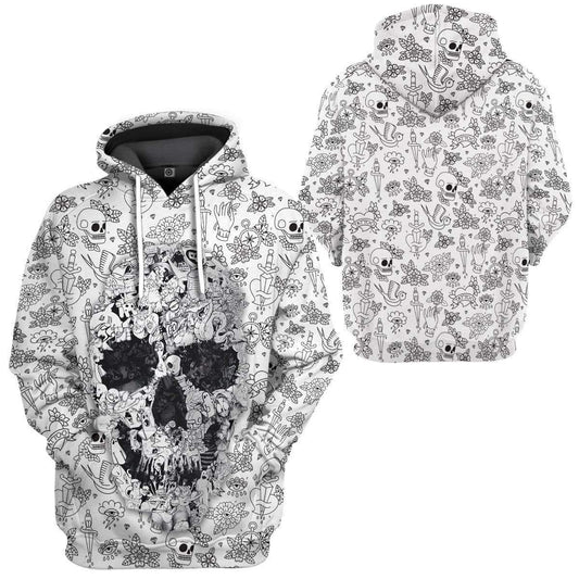 Halloween Hoodie Halloween Common Items White Skull Pattern Hoodie Halloween Clothing