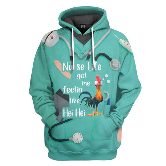 Unifinz Nurse Hoodie Nurse Life Got Me Feeling Like Hei Hei Chicken Hoodie Cool High Quality Nurse Apparel 2022