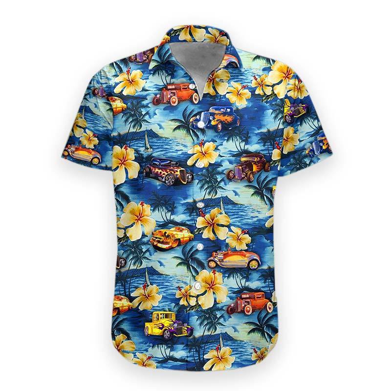  Hot Rod Hawaiian Shirt Hot Rod Hibiscus Tropical Blue Hawaii Aloha Shirt