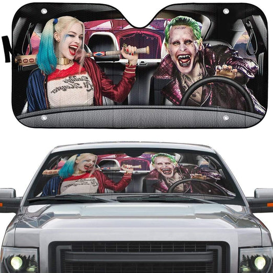  DC Joker And Harley Windshield Sun Shade Joker And Harley Quinn For A Run Car Sun Shade