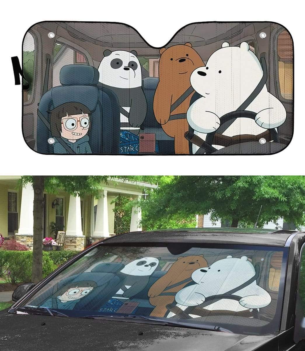  We Bare Bear Car Sun Shade Ice Bear Chloe Park Grizzly Panda Windshield Sun Shade