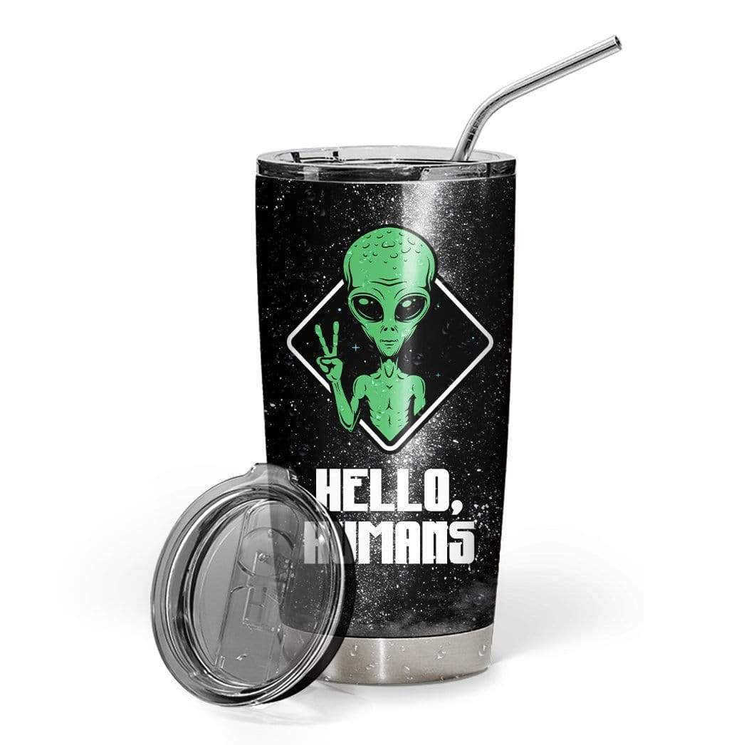 Unifinz Alien Tumbler Cup 20 oz Hello Human Human Are Friends Green Alien Black Tumbler Alien Travel Cup 2022