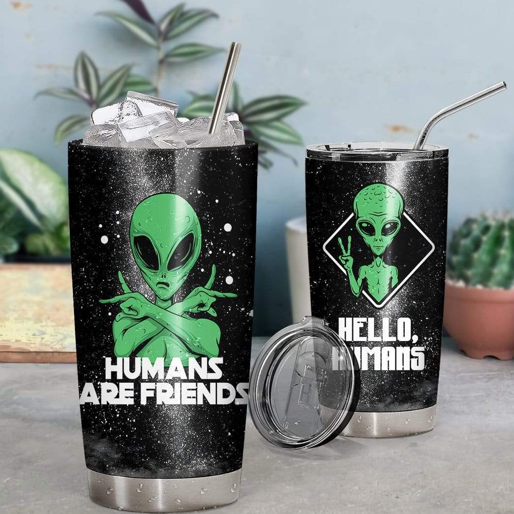 Unifinz Alien Tumbler Cup 20 oz Hello Human Human Are Friends Green Alien Black Tumbler Alien Travel Cup 2022