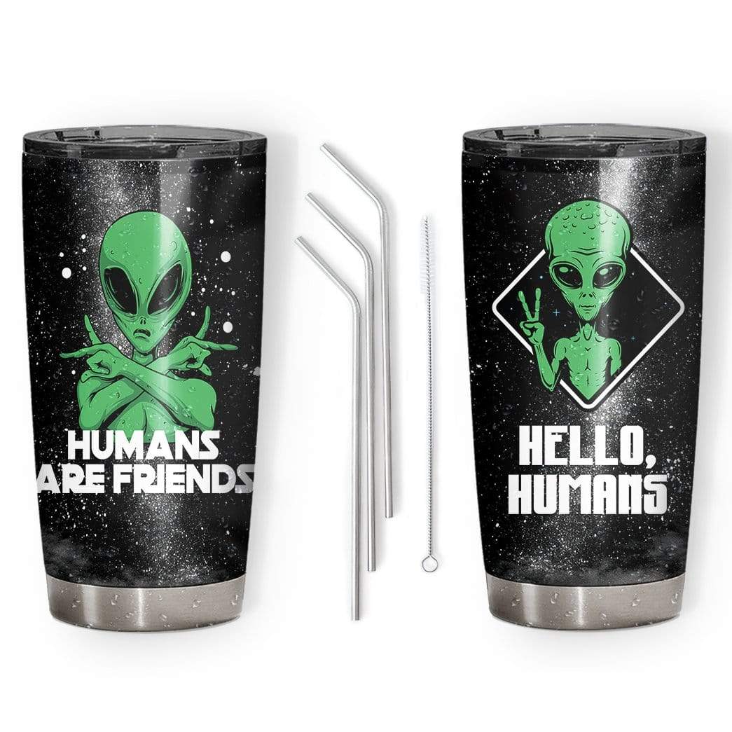 Unifinz Alien Tumbler Cup 20 oz Hello Human Human Are Friends Green Alien Black Tumbler Alien Travel Cup 2022