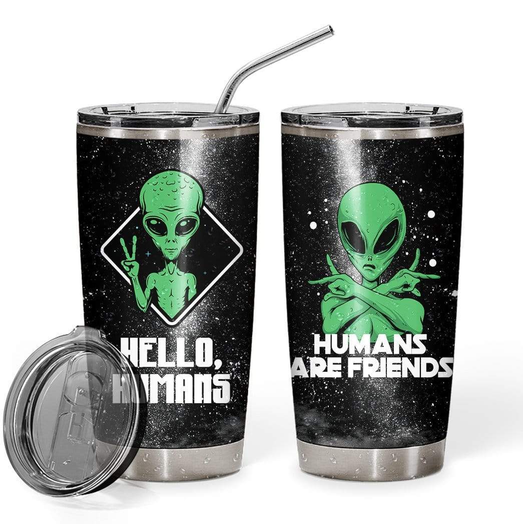 Unifinz Alien Tumbler Cup 20 oz Hello Human Human Are Friends Green Alien Black Tumbler Alien Travel Cup 2022