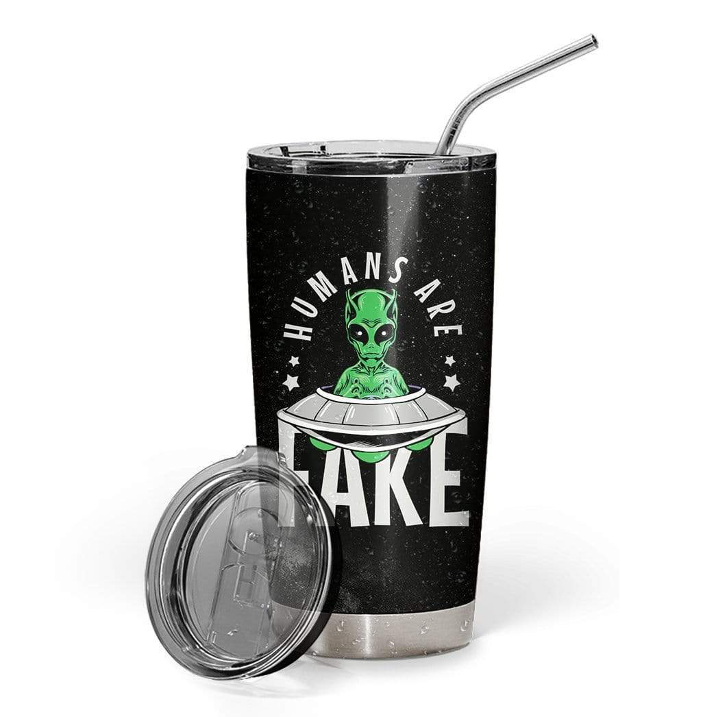 Unifinz Alien Tumbler Cup 20 oz Human Are Fake Green Alien UFO Black Tumbler Alien Travel Cup 2022