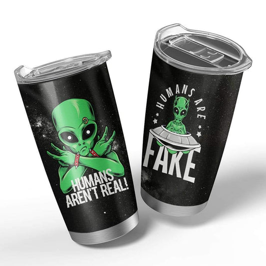 Unifinz Alien Tumbler Cup 20 oz Human Are Fake Green Alien UFO Black Tumbler Alien Travel Cup 2022