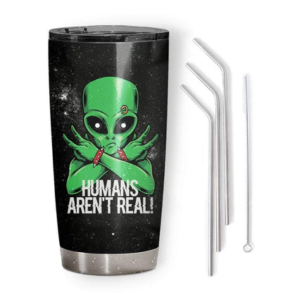 Unifinz Alien Tumbler Cup 20 oz Human Are Fake Green Alien UFO Black Tumbler Alien Travel Cup 2022