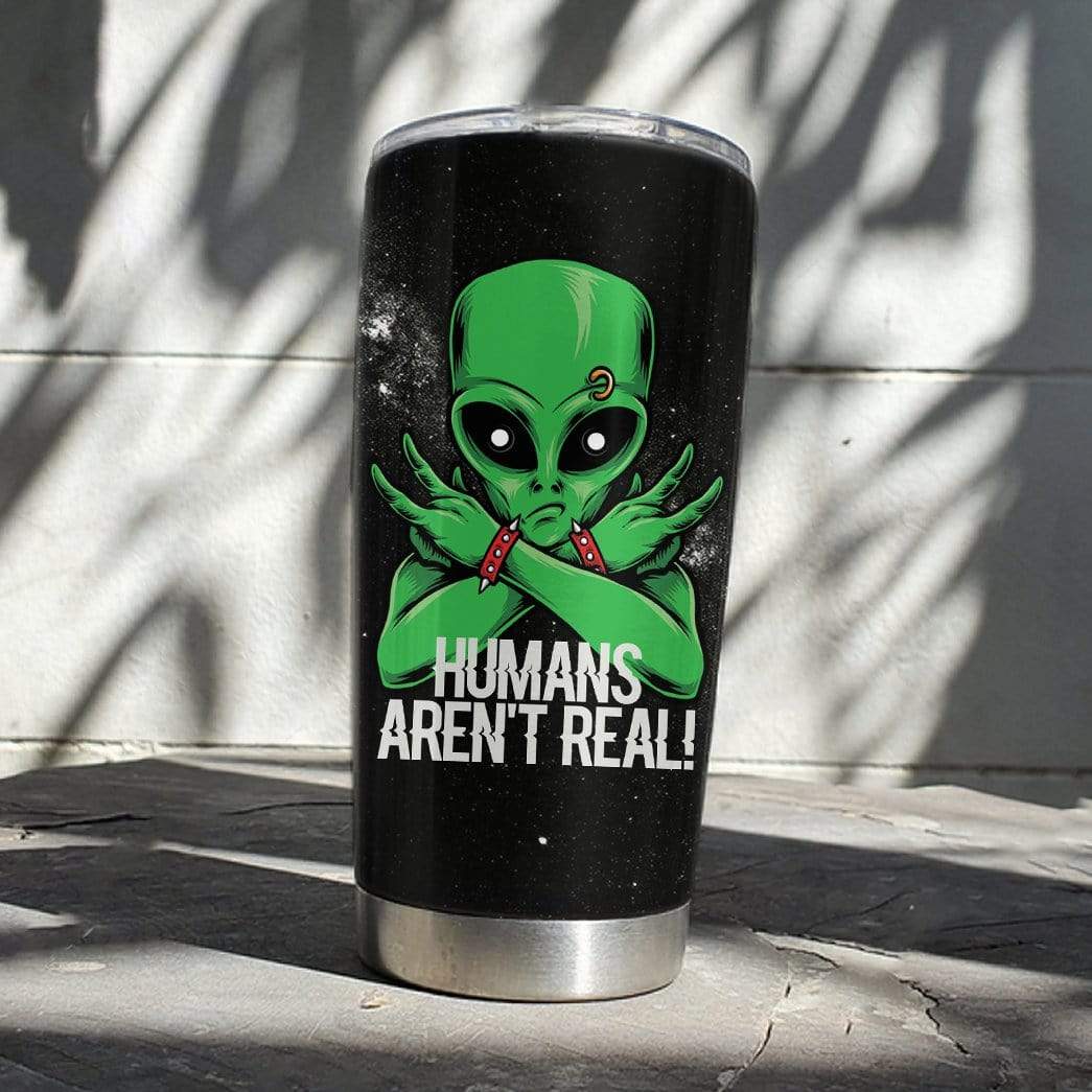 Unifinz Alien Tumbler Cup 20 oz Human Are Fake Green Alien UFO Black Tumbler Alien Travel Cup 2022