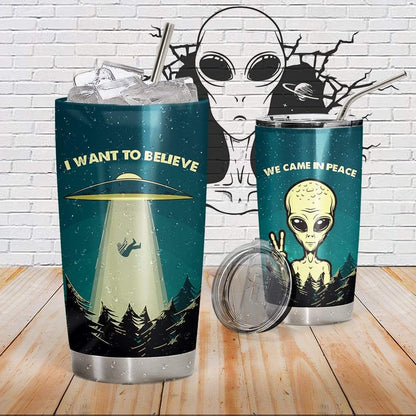 Unifinz Alien Tumbler Cup 20 oz I Want To Believe We Came In Peace Alien Tumbler LGBT Travel Cup 2022