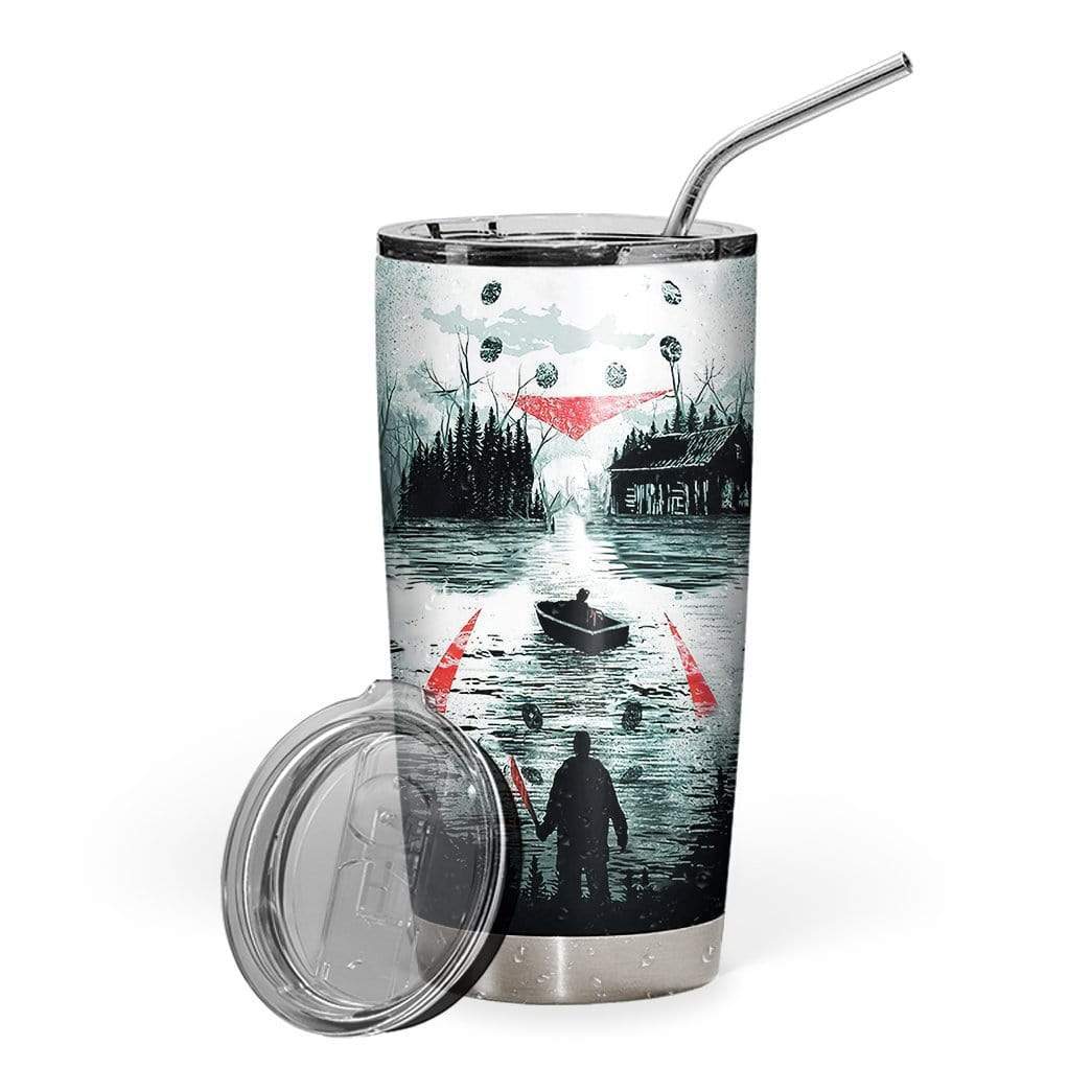 Halloween Tumbler 20 Oz Jason Voorhees Camp Crystal Lake Black White Tumbler Cup 20 Oz