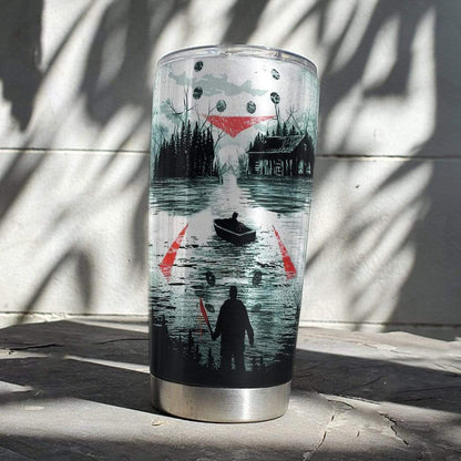 Halloween Tumbler 20 Oz Jason Voorhees Camp Crystal Lake Black White Tumbler Cup 20 Oz