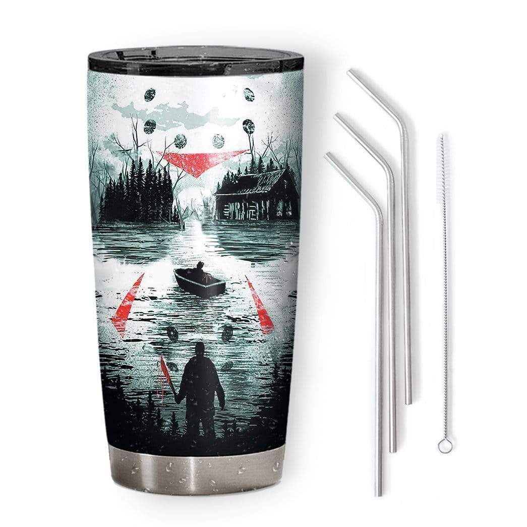 Halloween Tumbler 20 Oz Jason Voorhees Camp Crystal Lake Black White Tumbler Cup 20 Oz