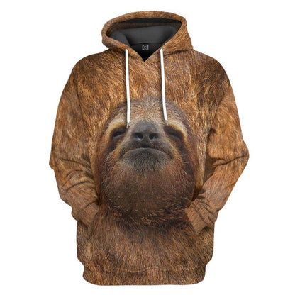  Sloth T-shirt Sloth Face Fur Custome Brown T-shirt Hoodie Adult Full Print