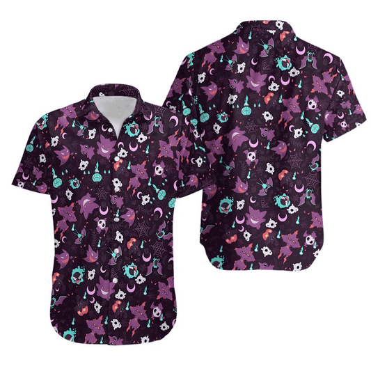 PKM Hawaii Shirt All Ghost PKM Graphic Pattern Aloha Shirt Purple Unisex