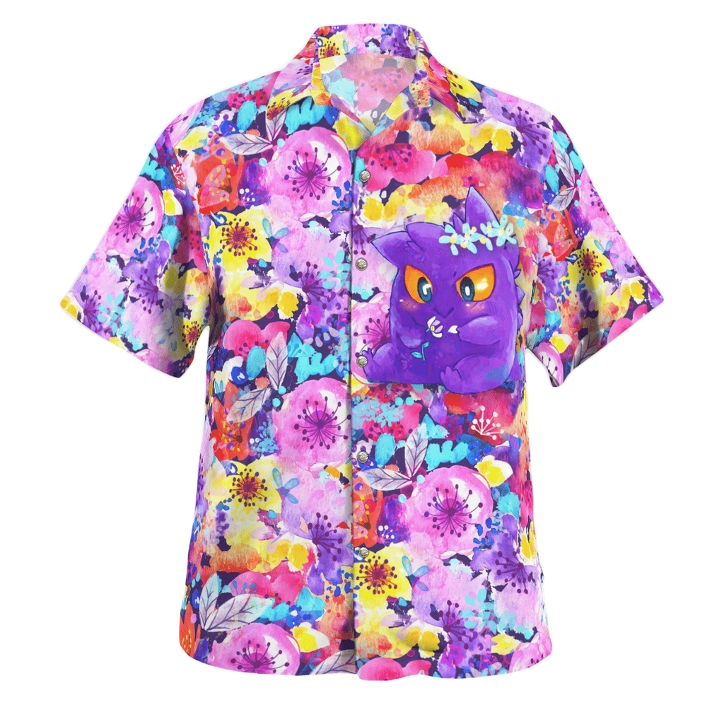 PKM Hawaii Shirt Gengar Summer Flowers Pattern Aloha Shirt Colorful Unisex