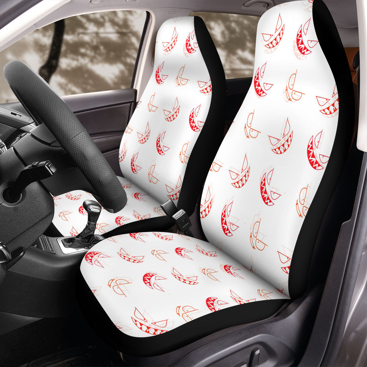 PKM Car Seat Covers PKM Gastly Ghost Emotion Pattern Seat Covers White