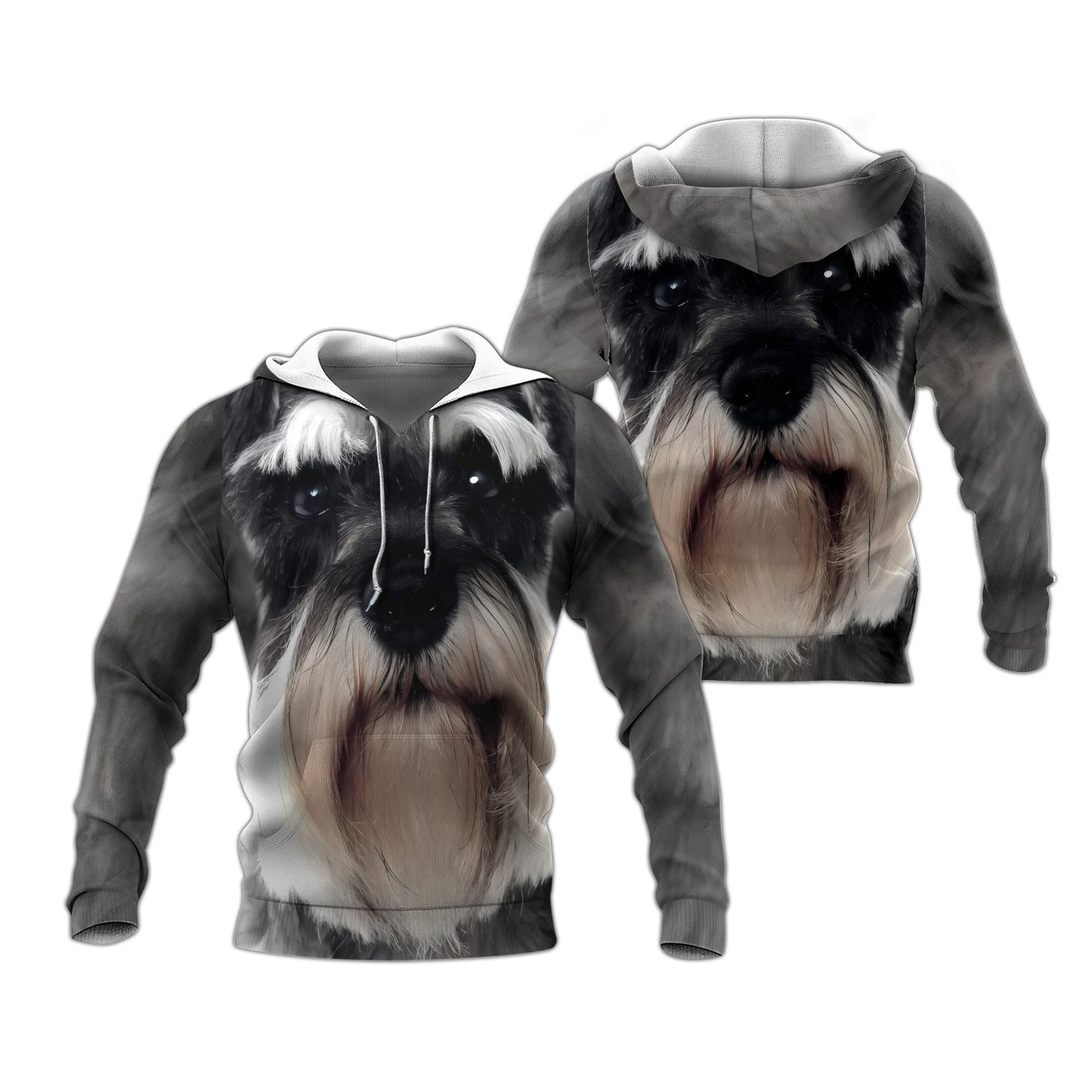 Dog Hoodie Schnauzer Dog Face Hair Graphic Hoodie Gray Unisex