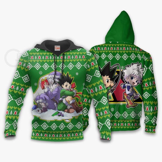  Hunter X Hunter Hoodie Gon And Killua Christmas Pattern Green Hoodie Hunter X Hunter Merch Anime Hoodie Adult Full Size