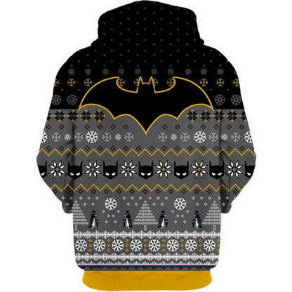 Batman Hoodie DC Batman Symbol Penquin Christmas Pattern Hoodie Black Gray Unisex