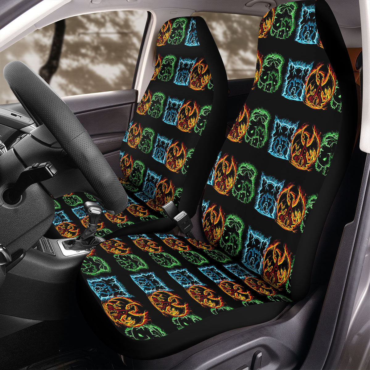 PKM Car Seat Covers Evolution Of PKM Silhouette Neon Color Seat Covers Black