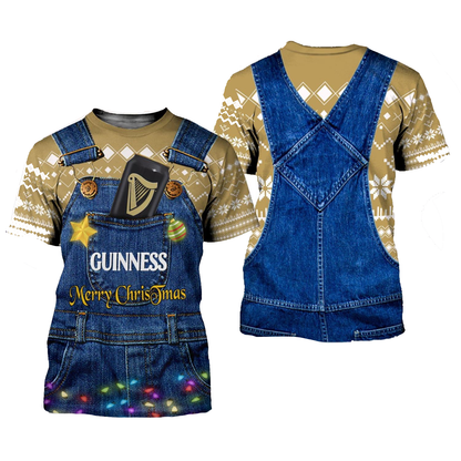 Guinness Hoodie Guinness Merry Christmas Dungarees T-shirt Brown Blue Unisex