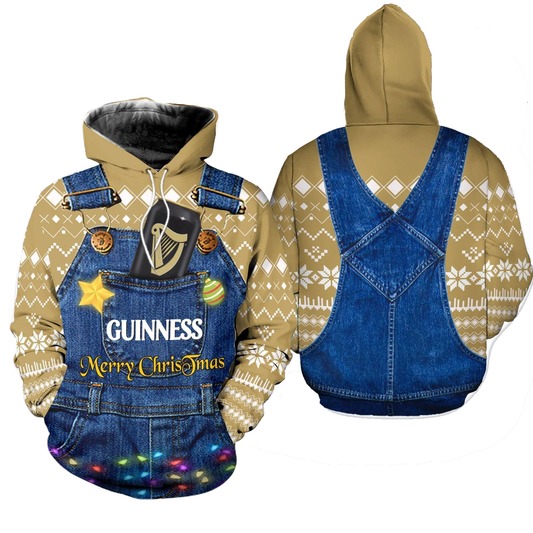 Guinness Hoodie Guinness Merry Christmas Dungarees T-shirt Brown Blue Unisex