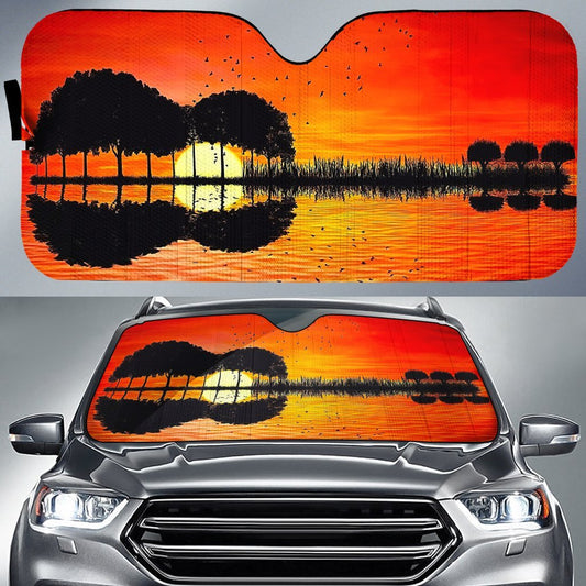  Hippie Car Sun Shade Guitar Island Sunset Car Auto Sun Shade