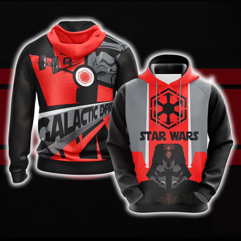  SW Hoodie Galactic Empire Symbol Red Grey Black Hoodie SW Apparel For Fan Adult Unisex Full Print