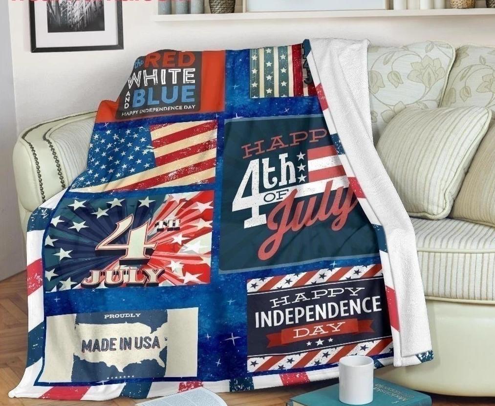 Unifinz 4th Of July Blanket Happy Independence Day White Blue Red Blanket 2022