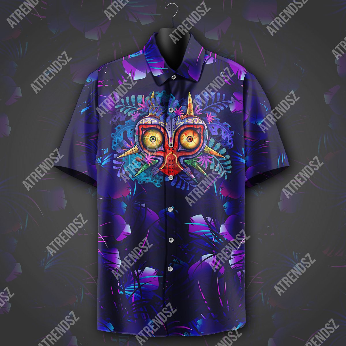 Unifinz Legend Of Zelda Hawaii Shirt Majora's Mask Tropical Dark Blue Purple Hawaiian Shirt Legend Of Zelda  Aloha Shirt 2022