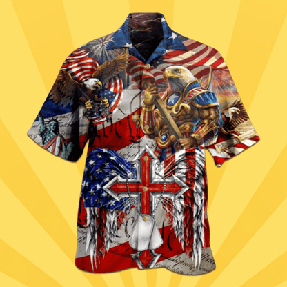 Unifinz 4th Of July Hawaii Shirt Combatant Eagle American Flag Hawaiian Aloha Shirt Unisex Adult 2022