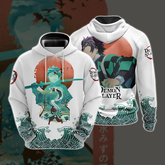 Demon Slayer Hoodie Demon Slayer Tanjirou Kamado Silhouette White Green Hoodie