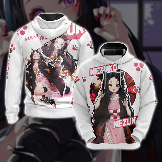 Demon Slayer Shirt Neko Nezuko Chan Cute White Hoodie Demon Slayer Hoodie