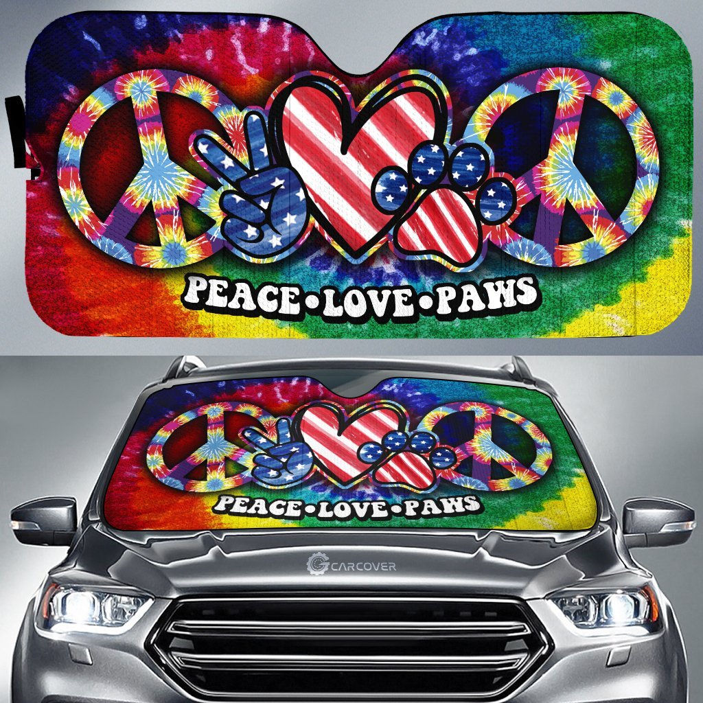  Hippie Car Sun Shade Peace Love Paw Hippie Tie Dye Windshield Sun Shade