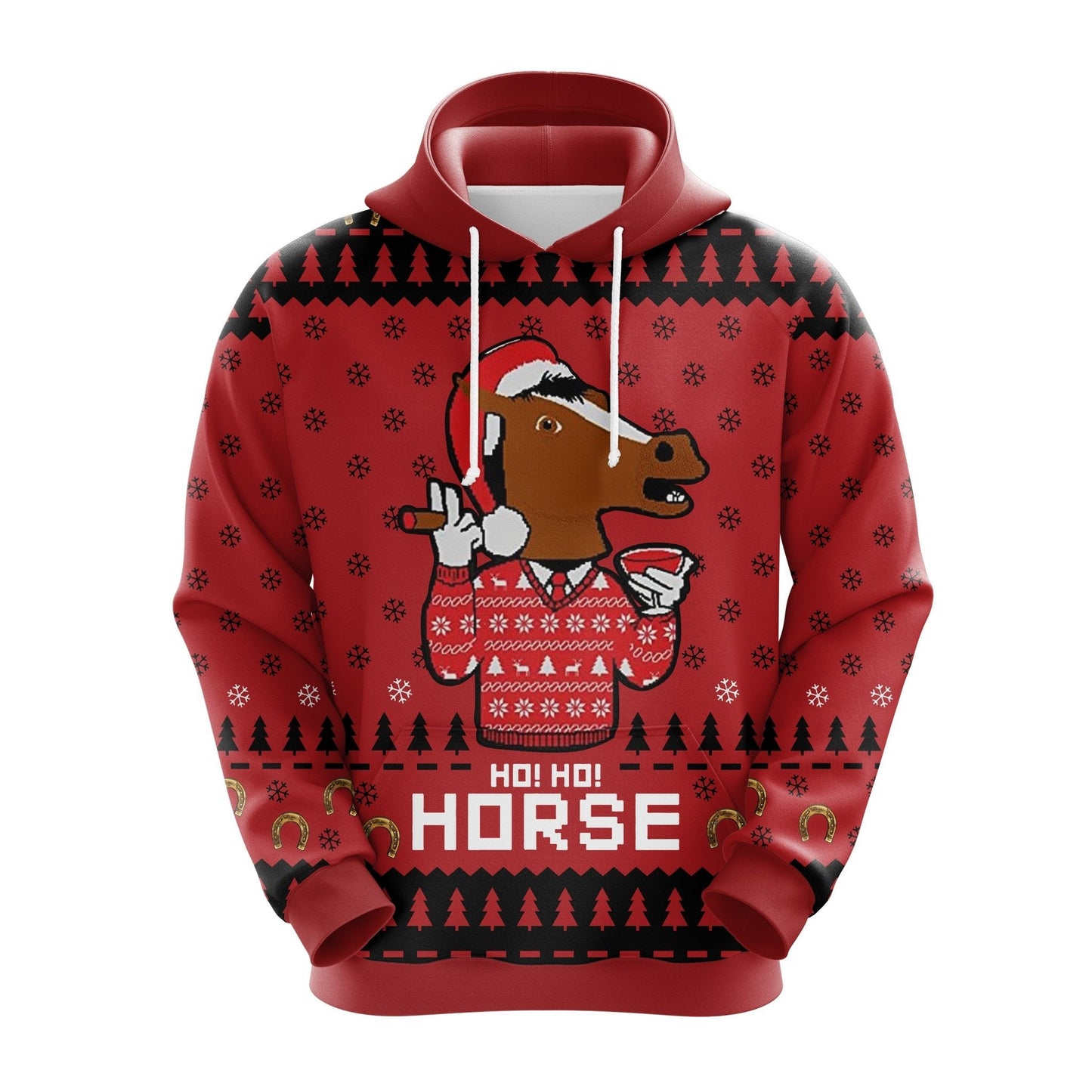 Horse Christmas Hoodie Ho Ho Horse Christmas Pattern Red Hoodie