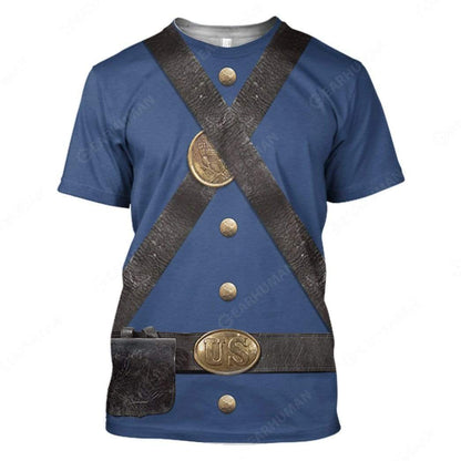  Historical T-shirt Uniform Infantry Of The Union Army Costume 3d Blue T-shirt Historical Hoodie Adult Full Print