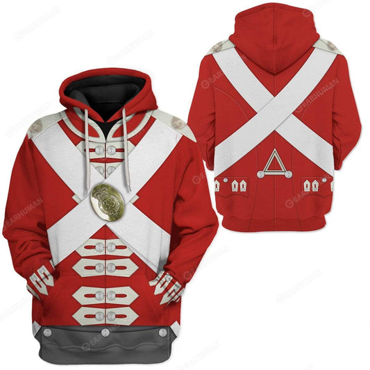  Historical T-shirt British Army Redcoat Costume 3d Red T-shirt Historical Hoodie Adult Full Size Colorful