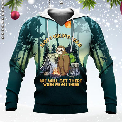  Sloth Hiking T-shirt Sloth Hiking Team Forest Green T-shirt Hoodie Adult Full Print