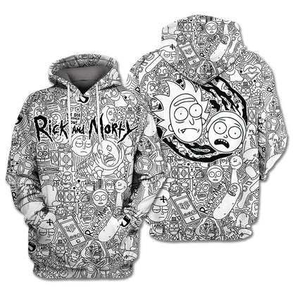  Rick And Morty Hoodie Rick and Morty Doodle Black White Hoodie Apparel Adult Full Print Full Size