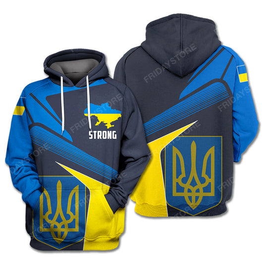 Ukraine T-Shirt Ukraine Flag Coat Of Arms Strong Black Blue Yellow Hoodie Ukraine Hoodie