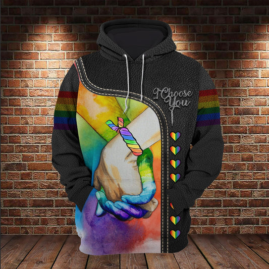 Unifinz LGBT Pride T-shirt I Choose You Rainbow Holding Hand T-shirt LGBT Hoodie 2022