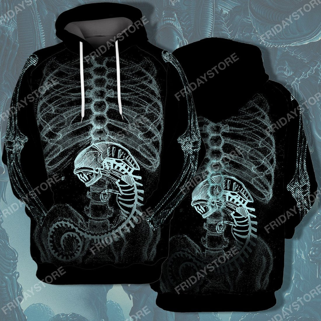 Alien Creepy Pregnant All Over Print Hoodie T-shirt