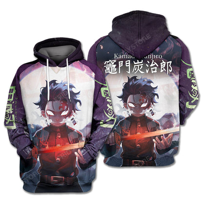 Demon Slayer T Shirt Kimetsu no Yaiba Kamado Tanjiro 3d Dark Purple Hoodie Demon Slayer Hoodie