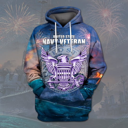 Unifinz Veteran Hoodie Navy Veteran T-shirt Military Hoodie