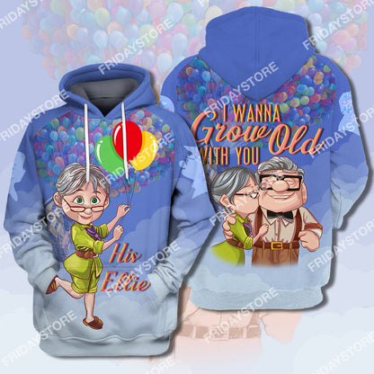 Unifinz DN Up T-shirt I Wanna Grow Old With You Up Couple His Ellie T-shirt Awesome DN Up Hoodie Sweater Tank 2022