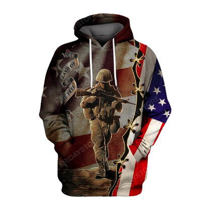 Land Of The Free Veteran All Over Print Hoodie T-shirt